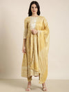 Women Anarkali Beige Floral Kurta and Trousers Set Comes With Dupatta-BC-SK-1757-Beige