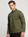 Men Olive Mock Collar Solid Tailored Jacket-SO-23-2-Olive