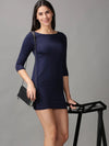 Women's Blue Solid Bodycon Dress-DQ-17-187P2-Navyblue