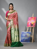 Fuchsia Silk Banarasi Saree With Zari Woven Floral And Paisley Designs-MA52BSL441050023