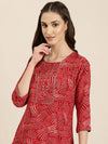 Women Red Printed Straight Kurta-HO-2787-Red