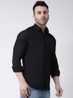 Hangup Men Slim Solid Shirts-CollarBlackShirt