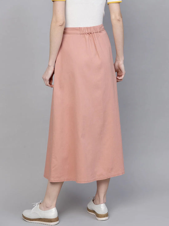 Pink Denim Longline Buttoned Skirt