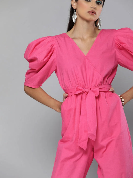 Women Solid Fuschia Jumpsuits & Sets