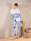 Women Blue Floral Oversized Shirt With Tapered Pants