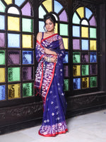 Blue Muslin Saree With Jamdani Designs-MA64MS401190019