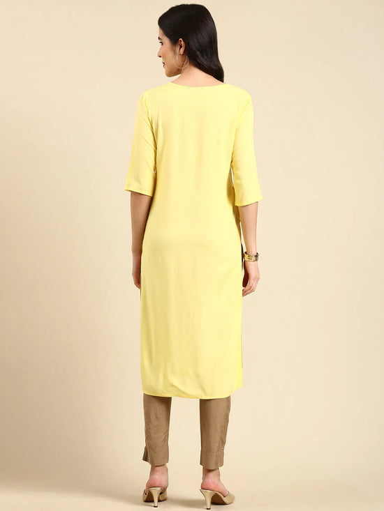 Women's Yellow Embellished Straight Kurta-NJ-3468222-Yellow