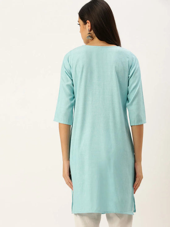 Women's Blue Embellished Straight Kurtas-SKC-2010-Blue