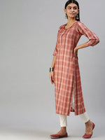 Women's Rust Checked Straight Kurta-SKC3175-Rust