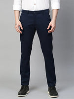 Genips Men's Cotton Stretch Caribbean Slim Fit Solid Trousers - Navy Color