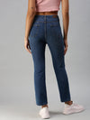 Women's Blue Solid Straight Fit Denim Jeans-GZ-2543C-Blue