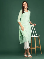 Women Sea Green Embellished Straight Kurta-SKC-1243-Seagreen