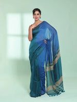 Teal Blue Patli Pallu Cotton Saree With Texture Design-MA59CT06570028