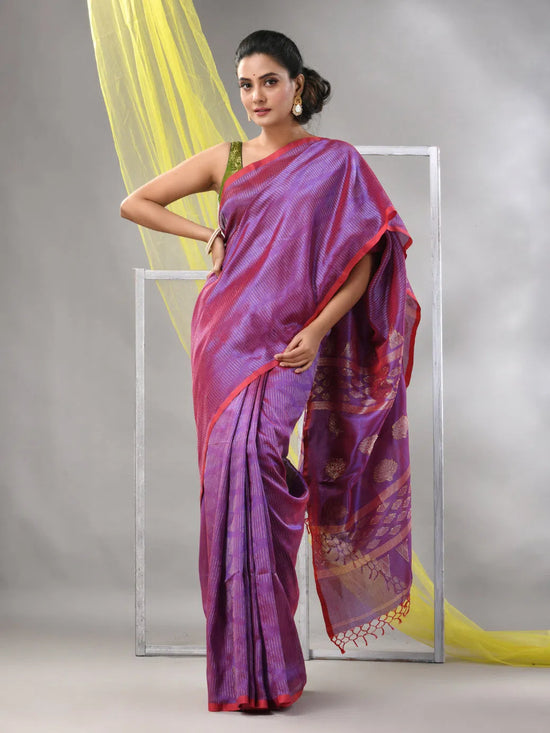 Lilac Silk Matka Duel-Tone Soft Saree With Stripes Pattern-MA57SLMT331760030