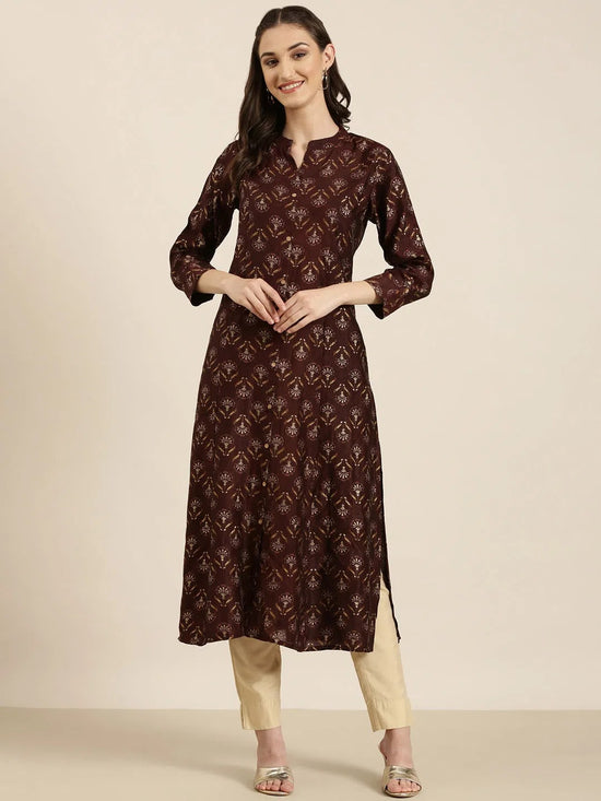 Women Maroon Floral Straight Kurta-ON-0019-Maroon