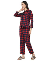 Smarty Pants Women's Brush Cotton Blue & Red Color Checks Night Suit