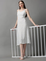 Women's White Printed A-Line Dress-AE-15056-White