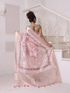 All Over Thread Embroidery Nude Pink Tissue Saree With Zari Borders-MA64TIS461600007