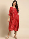 Women's Red Printed Anarkali Kurta-DF-1365-Red