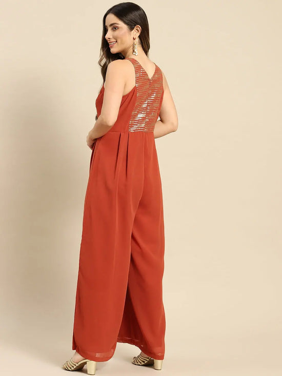 In cut pleated jumpsuit in Rust