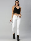 Women's White Solid Denim Skinny Jeans-CR-7782-White