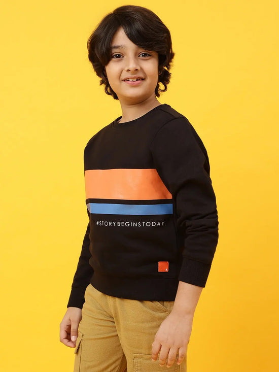 Tales & Stories Boys Black Poly Cotton Printed Sweatshirt