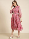 Women Pink Floral Fit and Flare Dress-BC-CK-1041-Pink