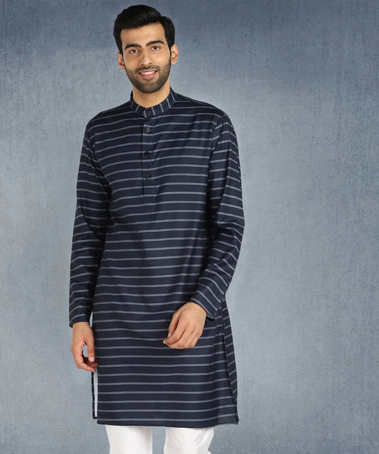 Hangup Men Standard Striped Men's Indian Wear-ST1111265_Navy_Lkurta