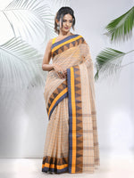 Cream Pure Cotton Tant Saree With Temple Border-MA51TT43430123