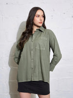 Women Olive Poplin Shirt