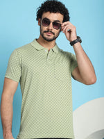 Venitian Men All Over Printed Polo Neck Mint Cotton T-Shirt With Pocket