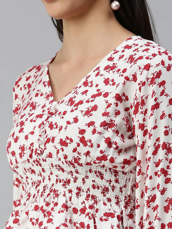 Women's Printed White Top-AE-10226-Whitered