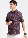 Men Spread Collar Abstract Purple Casual Shirt-REVERIE-2110-Purple