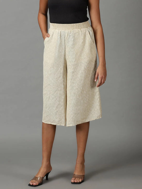 Women's Beige Solid Culottes-AE-1117-Beige