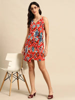 Overlap Mini Dress with side tie up in Red Ikkat Print