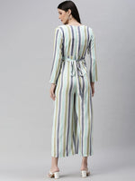 Women's White Striped Jumpsuit-AE-9967-White