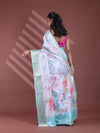 Steel Grey Floral Print Silk Soft Saree With Zari Border-MA60BSL01770008