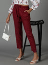 Women's Burgundy Solid Cigarette Trouser-AL-001-Burgundy