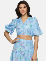 Floral Blue Cut And Sew Midaxi Co-ord Set-17337