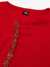 Women's Red Embellished Straight Kurta-SKC-3328-Red