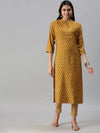 Women's Yellow Printed Straight Kurta-BCCK827-Mustard