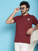 Venitian Men All Over Printed Maroon Cotton Polo Neck T-Shirt