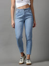 Women's Blue Solid Boyfriend Fit Denim Jeans-GZ-5327-Blue