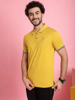 Venitian Men Double Mercerised Solid Polo Neck Yellow T-Shirt for Men