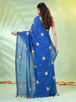 All Over Thread Embroidery Sapphire Blue Cotton Handspun Saree-MA62CH33660047