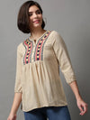 Women's Beige Solid Top-ON-523-Beige