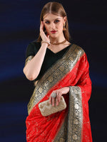 Saree Mall Women's  Blend Red Woven Design Designer Saree With Blouse Piece-SGITRIUS01A