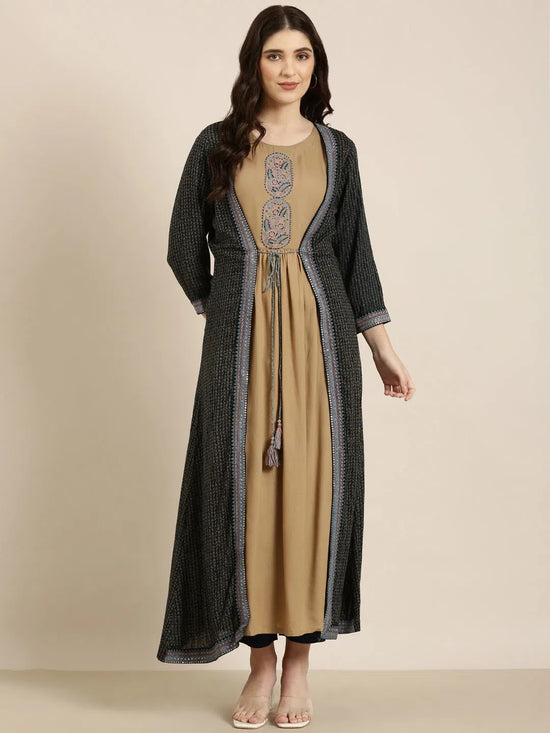 Women Khaki Solid Anarkali Kurta-GW-4079-Khaki