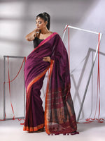 Magenta Patli-Pallu Cotton Saree With Stripes Zari Borders-MA55CT06520104