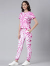 Women Pink Tie Dye Tracksuit-AF-1829-Pink